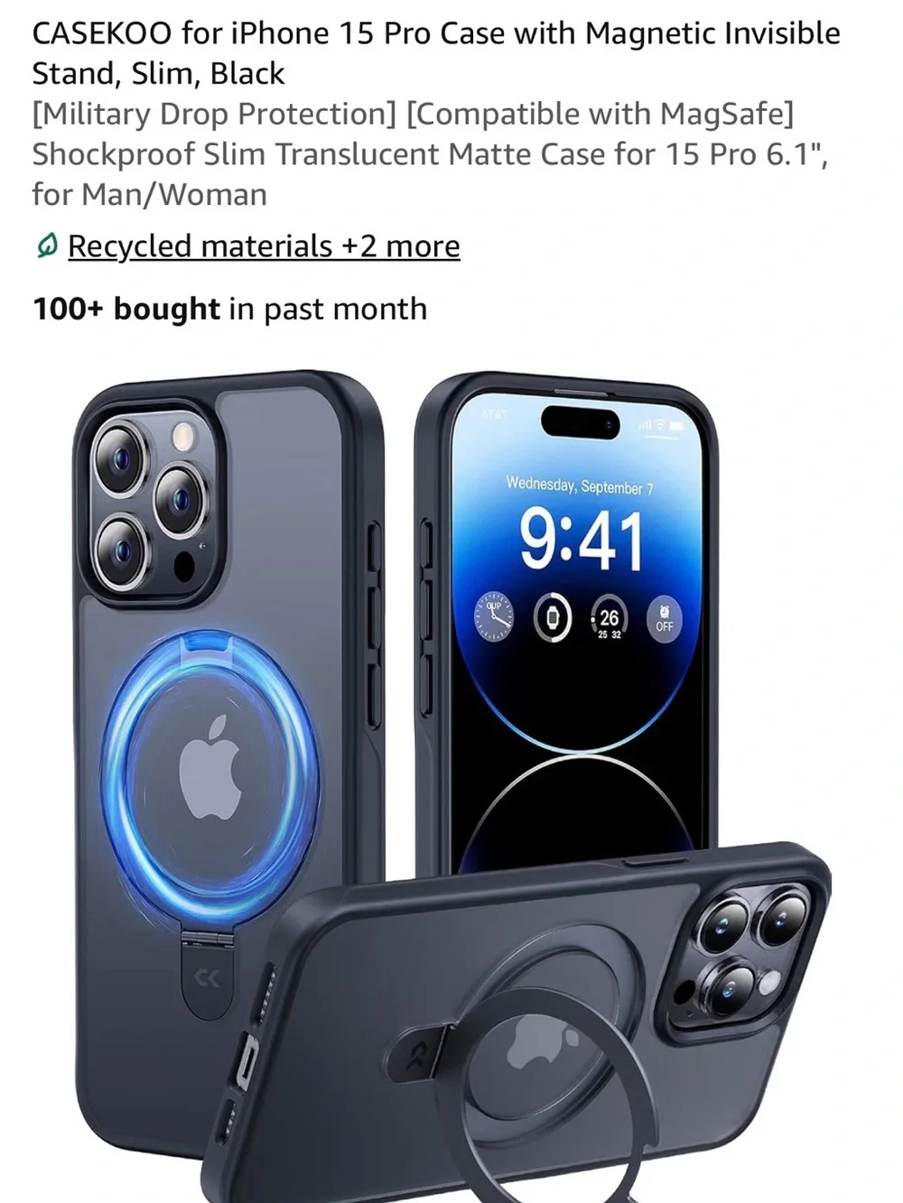 Magnetic Invisible Stand iPhone 15 Pro Case - Black